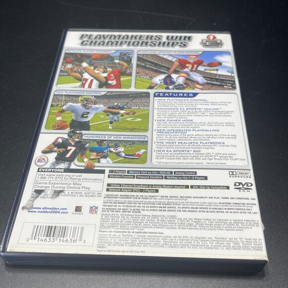 Madden NFL 2004 PlayStation 2 PS2 2003 no Manual - Picture 2 of 5